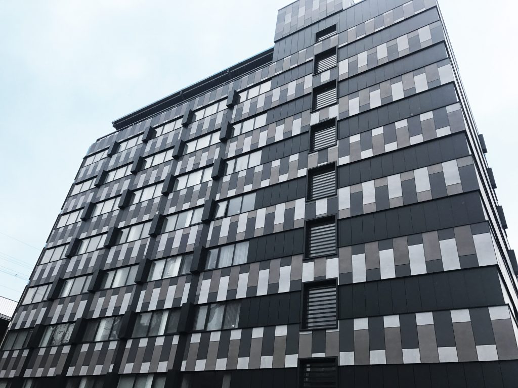 Dark charcoal building