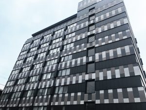 Dark charcoal building